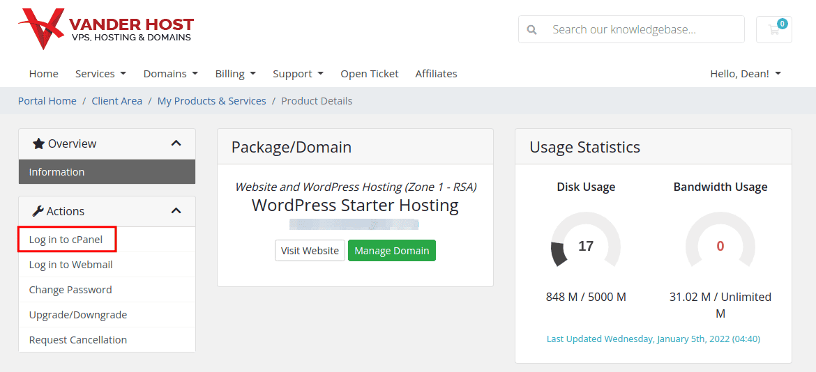 WordPress Login To cPanel