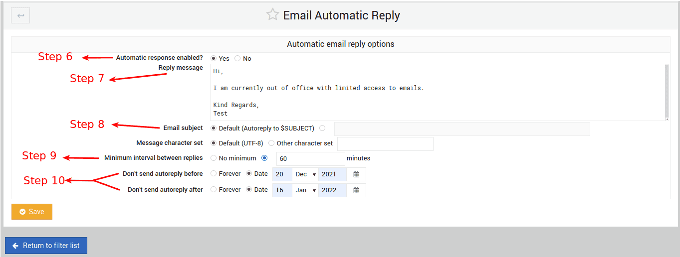 Setup Automatic Reply Usermin
