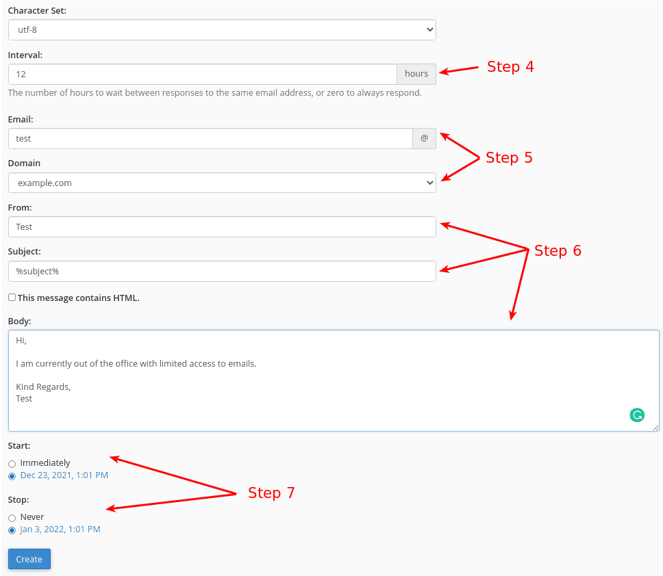 Configure the setup of your Autoresponder
