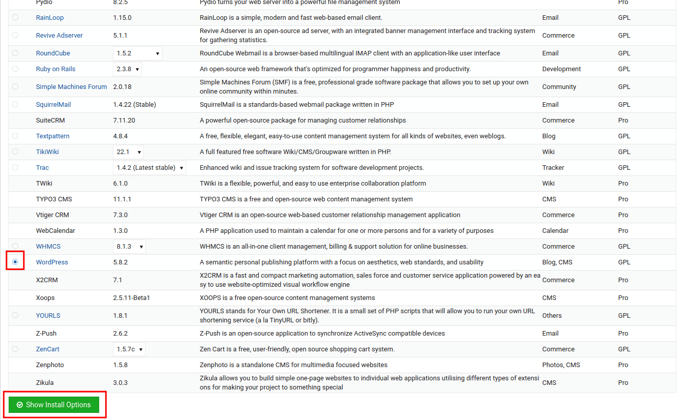 WordPress Virtualmin Select WordPress Script