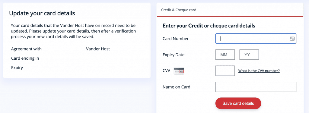 PayFast Update Card Details